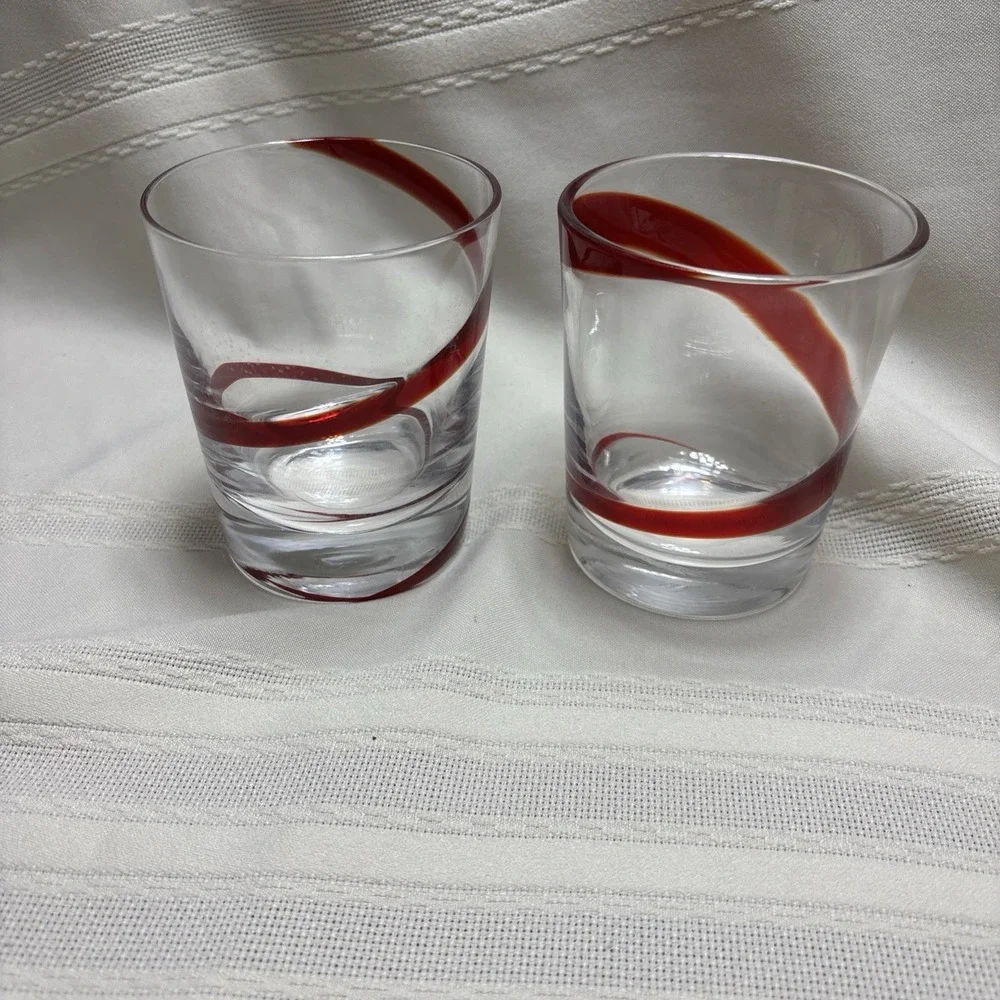 Pier 1 Red Swirline Double Old Fashioned Rocks Whiskey Glasses Set Of 2 Swirl 4